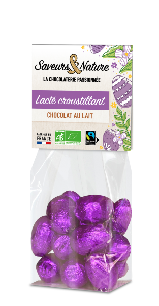 Pré-commandes Pâques - Petits œufs bio lactés croustillants enrobés de chocolat au lait - 1