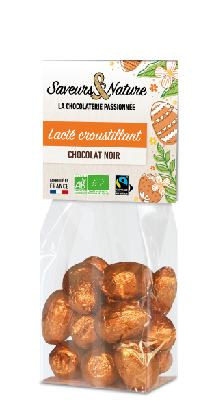 Pré-commandes Pâques - Petits œufs bio lactés croustillants enrobés de chocolat noir - 1