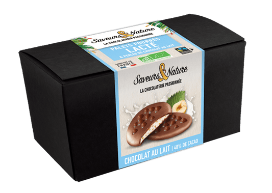Pré-commandes noël Ballotin palets de chocolat au lait cœur lacté et perles de chocolat au lait  bio - 1