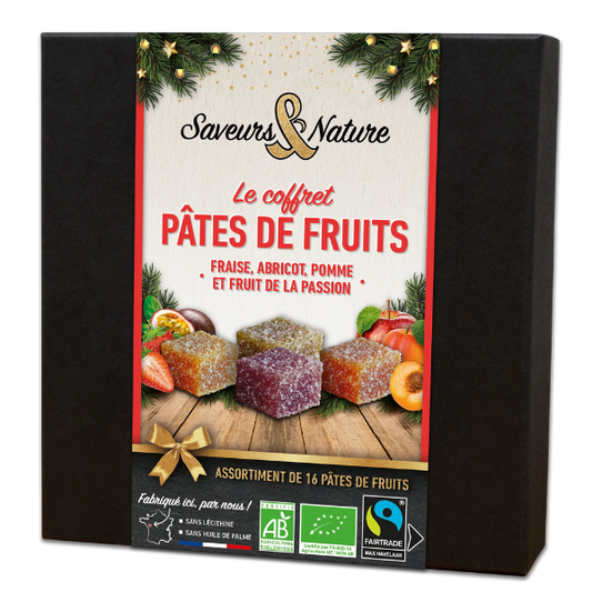 Pré-commandes noël Coffret assortiment de 16 pâtes de fruits bio (fraise, abricot, passion, pomme) - 1