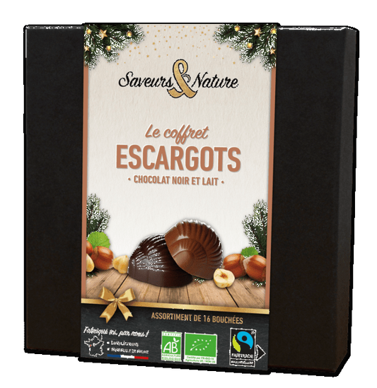 Pré-commandes noël coffret de 16 escargots praliné noisette enrobés de chocolat noir et lait - 1