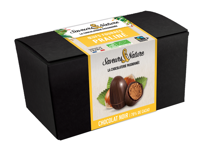 Pré-commandes pâques - ballotin de petits œufs praliné noisette enrobés de chocolat noir - 1
