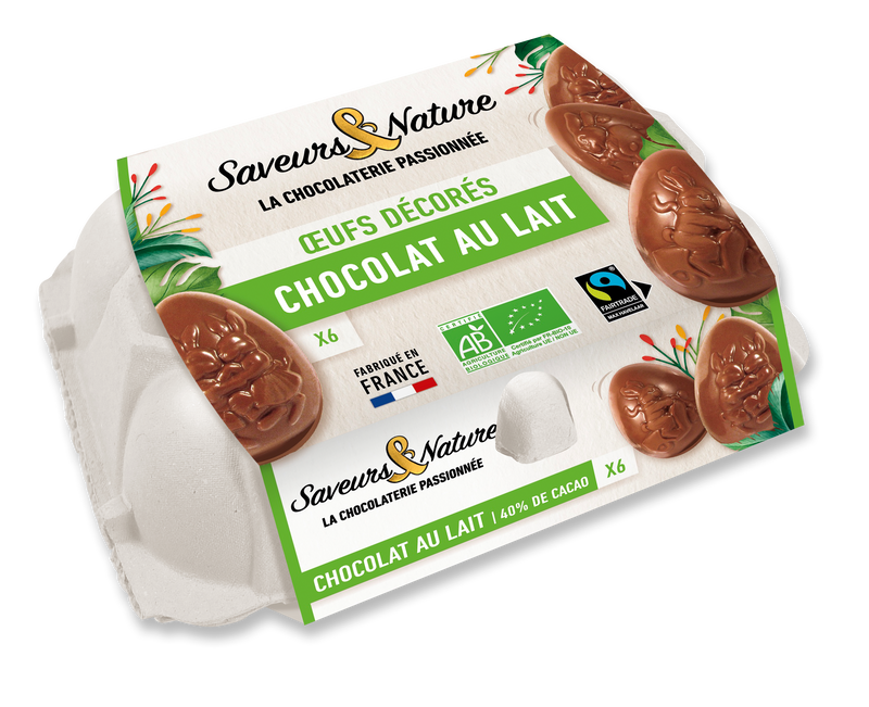 Pré-commandes pâques - boîte à œufs 6 œufs au chocolat au lait enveloppés individuellement - 1