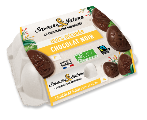 Pré-commandes pâques - boîte à œufs 6 œufs au chocolat noir enveloppés individuellement - 1