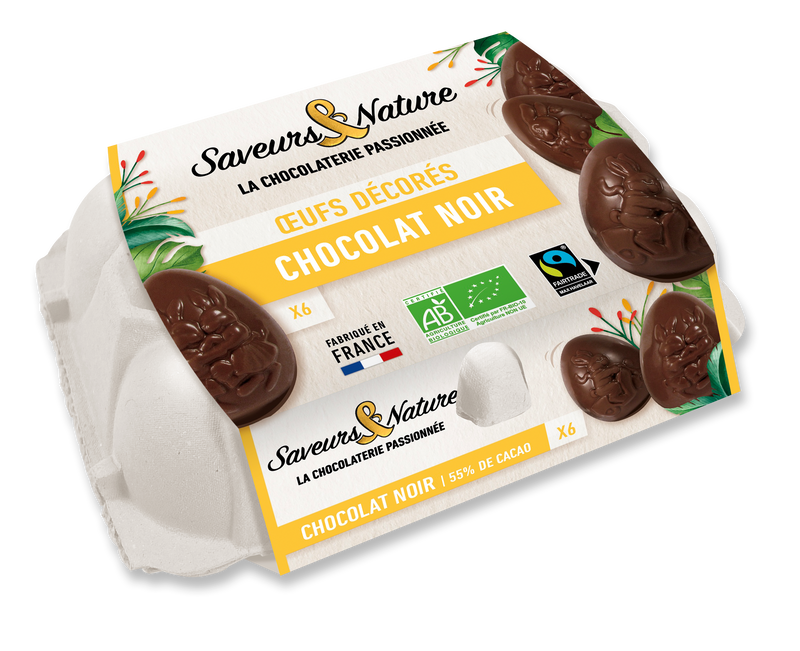 Pré-commandes pâques - boîte à œufs 6 œufs au chocolat noir enveloppés individuellement - 1