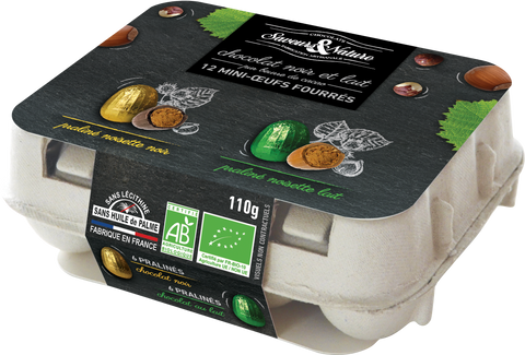 Pré-commandes pâques - boite de 12 petits œufs praliné noisette enrobés de chocolat noir et lait - 1