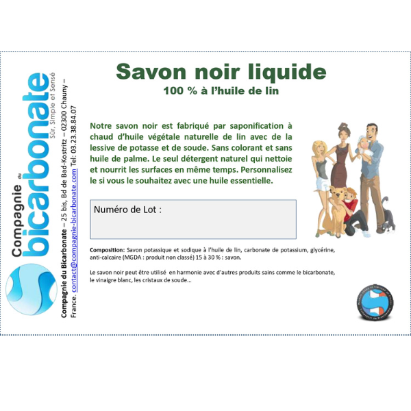 La Compagnie Du Bicarbonate -- Étiquettes pour le savon noir liquide à l'huile de lin - x 8