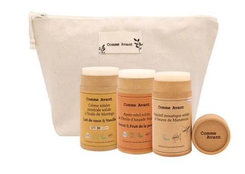 Trousse les essentiels de l'été #1 (Crème SPF30 Vanille, Après soleil Abricot, Répulsif moustique) - 1