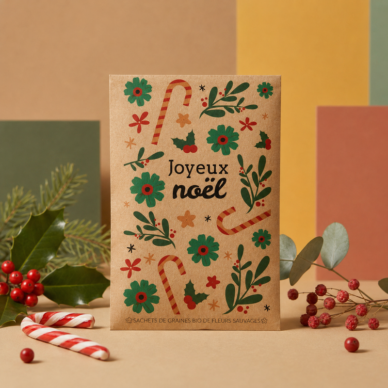 Dr Jonquille & Mr Ail -- Sachet de graines à message Joyeux Noël - 5 g