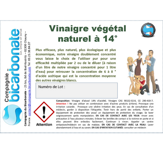 La Compagnie Du Bicarbonate -- Étiquettes vinaigre végétal naturel à 14° - x 8