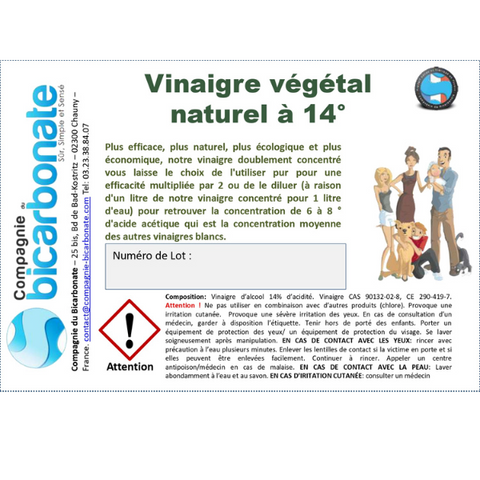 La Compagnie Du Bicarbonate -- Vinaigre blanc ménager à 14° (étiquettes pour vrac) - x 8