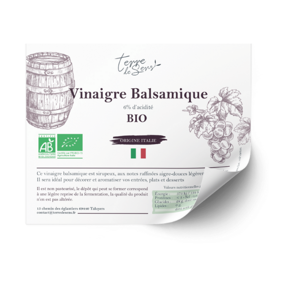 Terre De Sens -- Contre-étiquette du vinaigre balsamique italie bio - Lot de 50