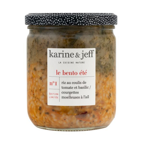 Bento d'été riz au coulis tomate/basilic & courgettes moelleuses à l’ail - 1