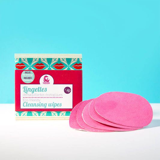 Lamazuna -- Coffret 10 lingettes démaquillantes (Rose/blanc) + filet de lavage