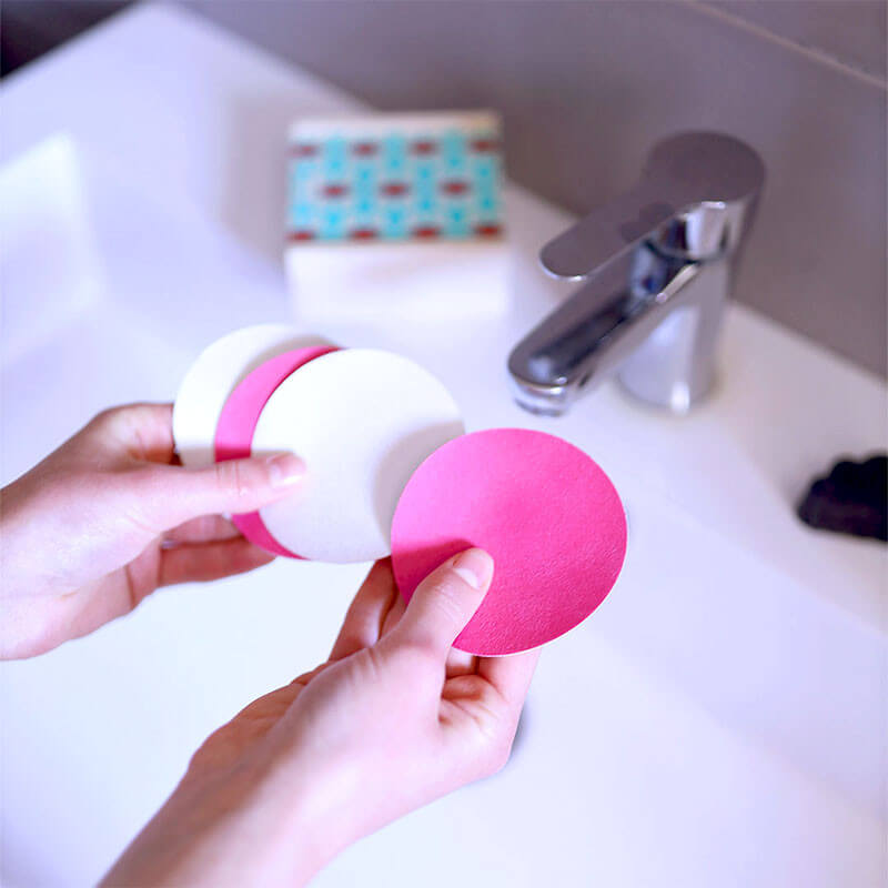 Lamazuna -- Coffret 10 lingettes démaquillantes (Rose/blanc) + filet de lavage