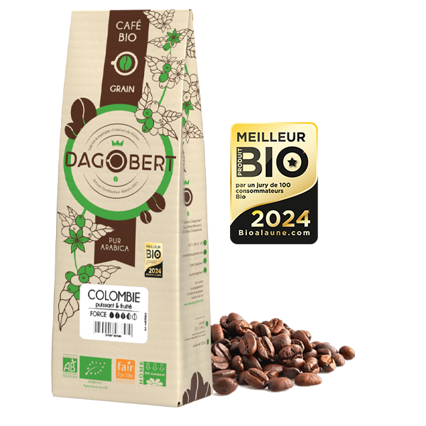 Les Cafés Dagobert -- Colombie 100% arabica, bio et équitable - grains - 1 kg