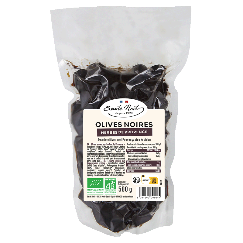 Émile Noël -- Olives noires herbes de provence bio - 500 g