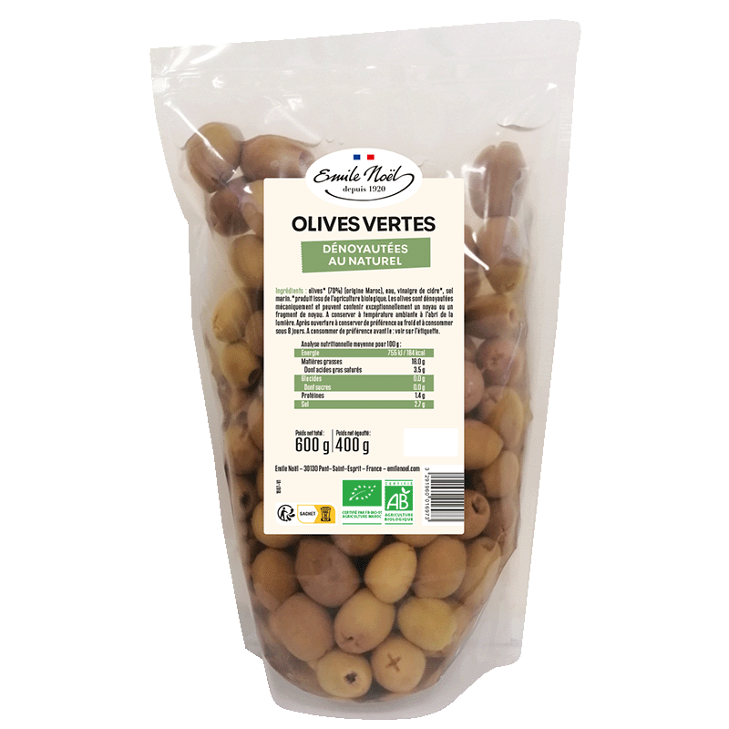 Émile Noël -- Olives vertes dénoyautées bio - 600 g