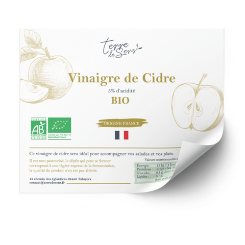 Terre De Sens -- Contre-étiquette du vinaigre de cidre france bio - Lot de 50