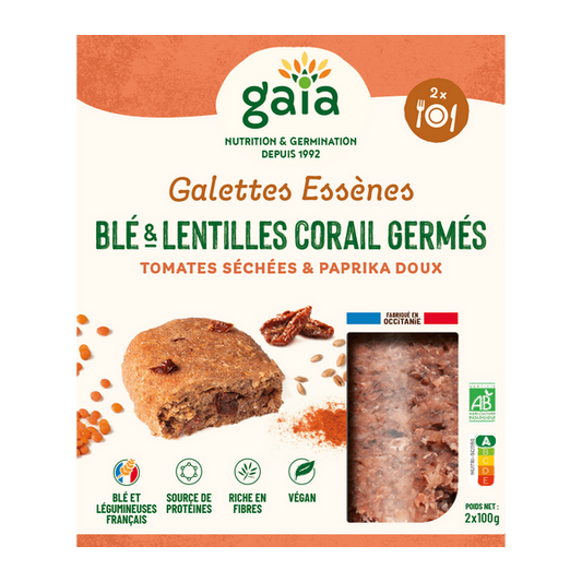 Gaia -- Galettes essènes blé, lentilles corail germées, tomates, paprika bio - 2 x 100 g