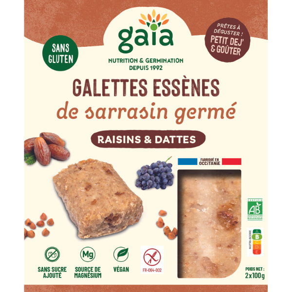 Gaia -- Galettes essènes de sarrasin germé raisins et dattes - 2 x 100 g