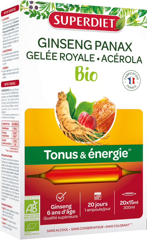 Superdiet -- Echantillon ginseng gelée royale acérola bio - 20x10 ml