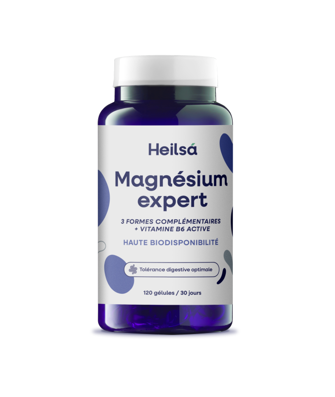 Heilsa -- Magnésium Expert 3 formes + Vit B6 (P5P active) cure 1 mois - 120 Unités