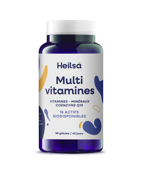Heilsa -- Multivitamines minéraux & CoEnzyme Q10 16 actifs biodispo (Vitalité/Immunité) - 90 Unités