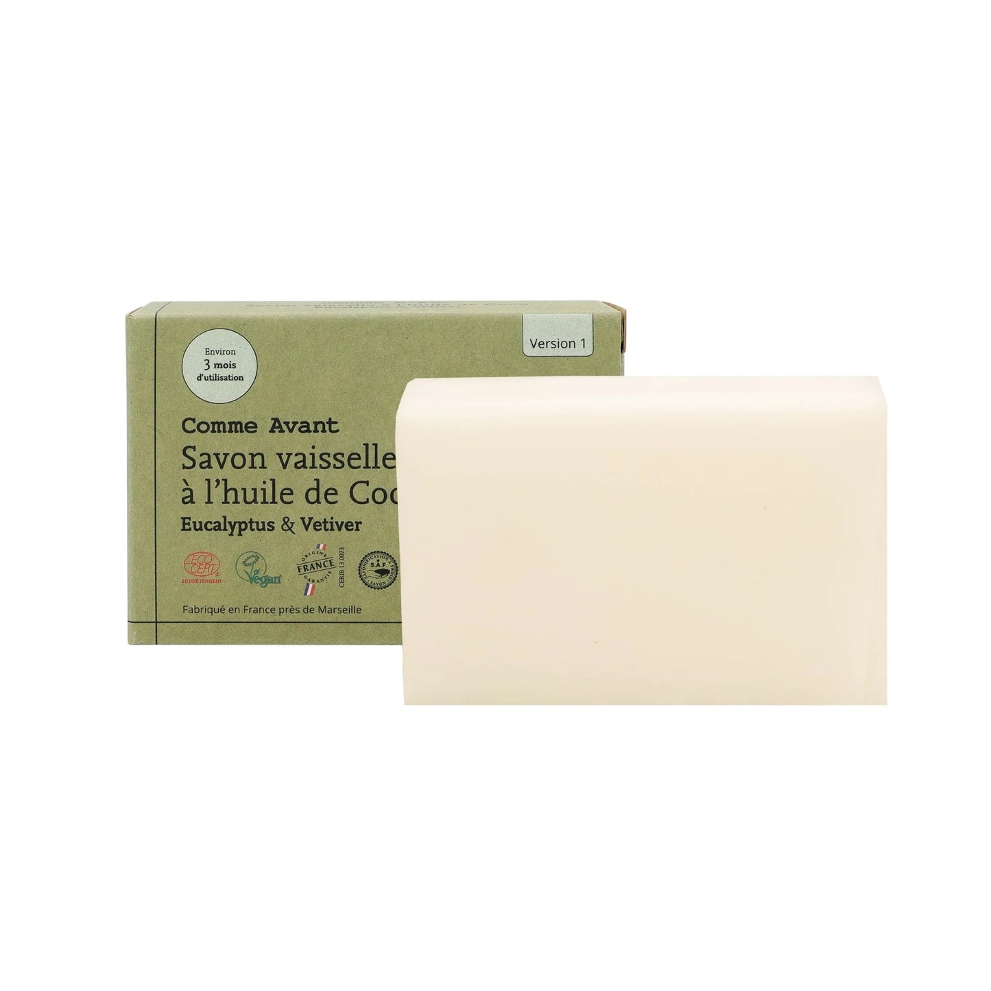 Comme Avant -- Savon vaisselle à l'huile de coco eucalyptus et vetiver (version 1) - 150 g