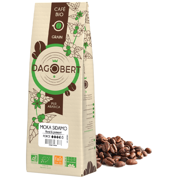 Les Cafés Dagobert -- Moka sidamo 100% arabica, bio et equitable - grains (origine Ethiopie) - 1 kg