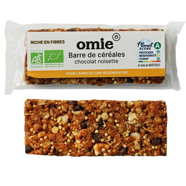 Omie -- Barre de céréales chocolat noisette bio (avoine, millet français) - 25 g