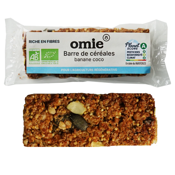 Omie -- Barre de céréales banane coco bio (avoine, millet français) - 25 g