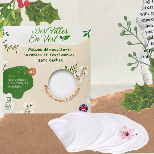 Des Filles En Vert -- 4 lingettes démaquillantes réutilisables blanc emballage en boite