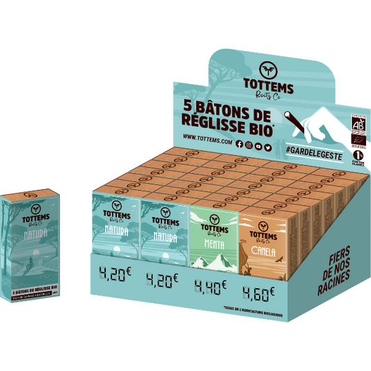 Tottems -- Présentoir d'implantation de 28 boites (14 Nature, 7 Menthe, 7 Cannelle)