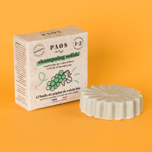 Paos -- Shampoing solide huile de pépin de raisin Bio - Présentoir 12x80g