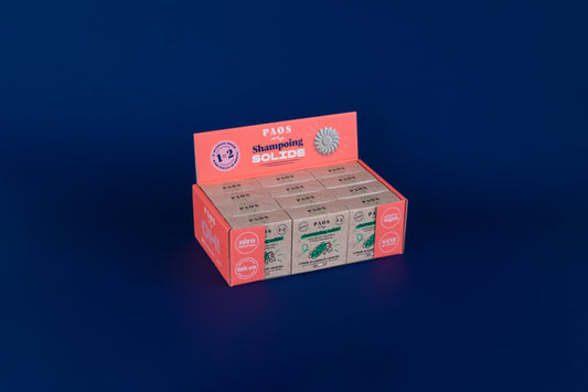 Paos -- Shampoing solide huile de pépin de raisin Bio - Présentoir 12x80g