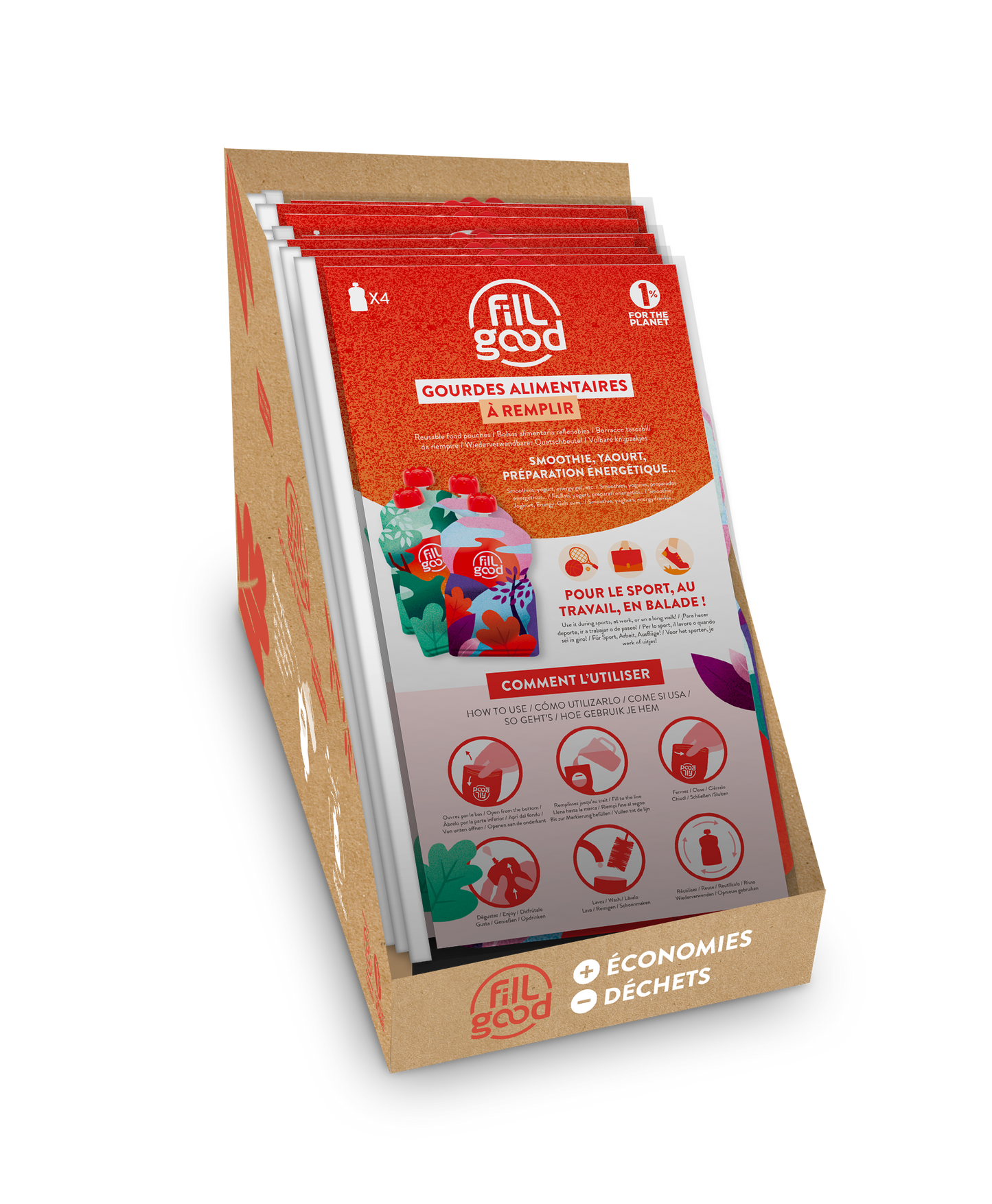 Fillgood -- Gourdes réutilisables adulte (prêt à vendre) - Lots de 4 x 8