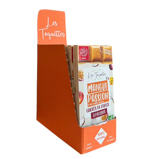 Les Toquettes -- DDM 15.04.2025 Présentoir de 12 tablettes mangue passion bio