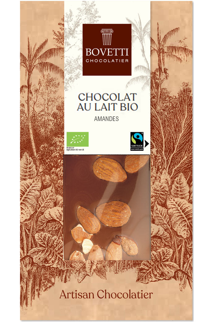 Bovetti -- Tablette chocolat lait amandes bio et équitable - 100 g