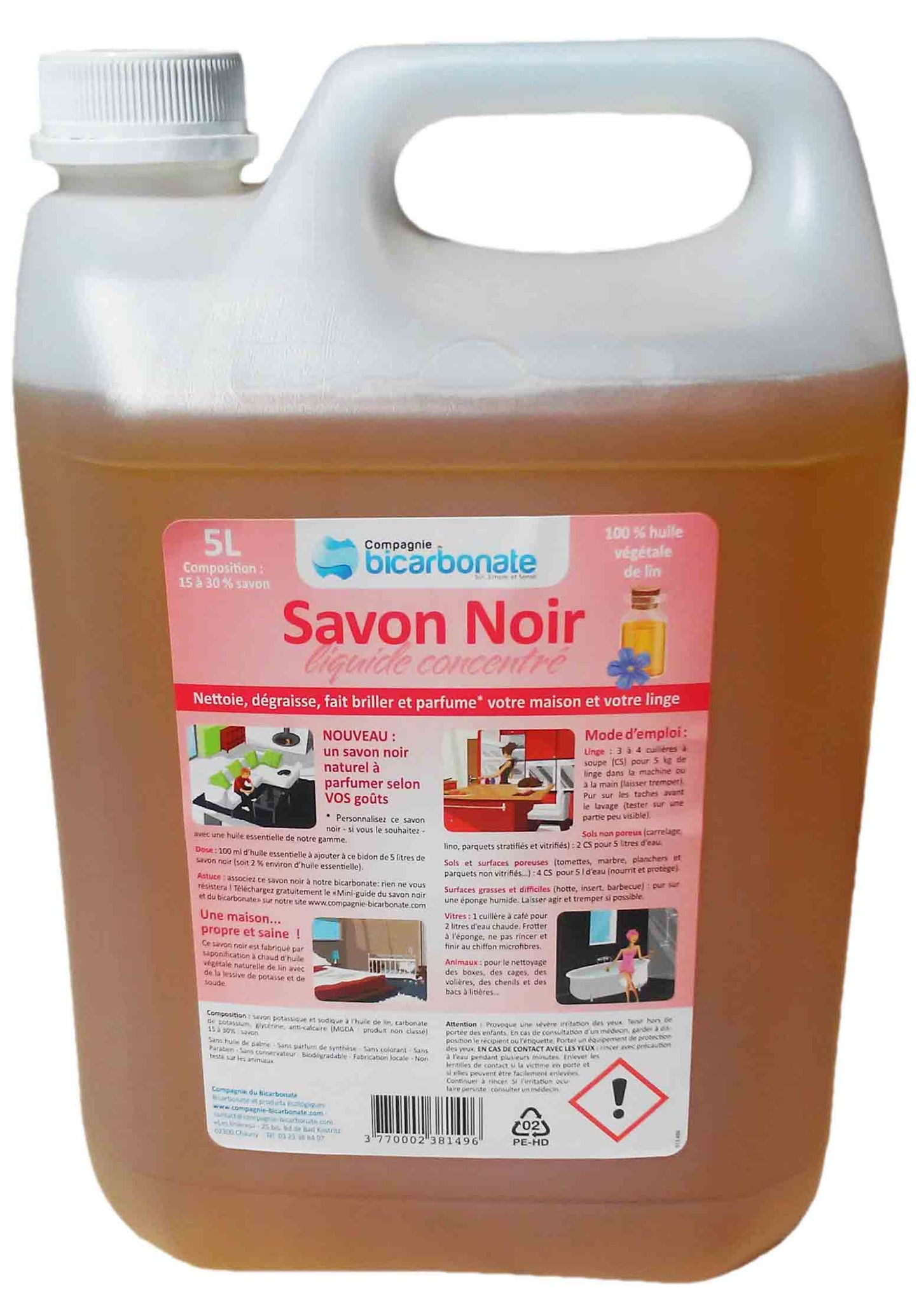 La Compagnie Du Bicarbonate -- Savon noir liquide à l'huile de lin Vrac - 5 l