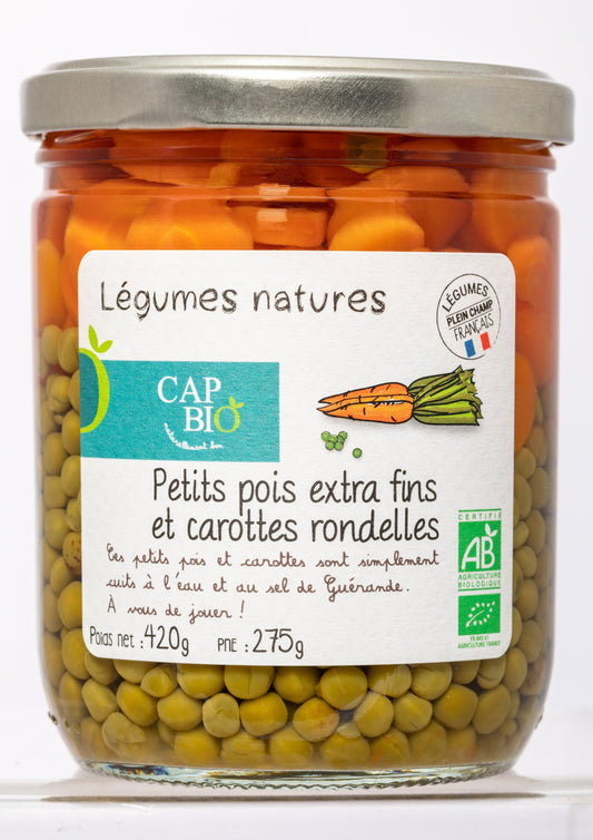 Cap bio -- Petits Pois extra fin et carottes rondelles bio - 12x460mL