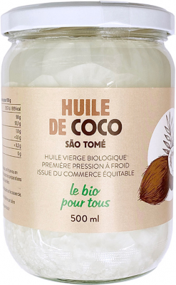 Le Bio Pour Tous -- Huile de coco vierge (origine Sao Tomé et Principe) - 500 mL