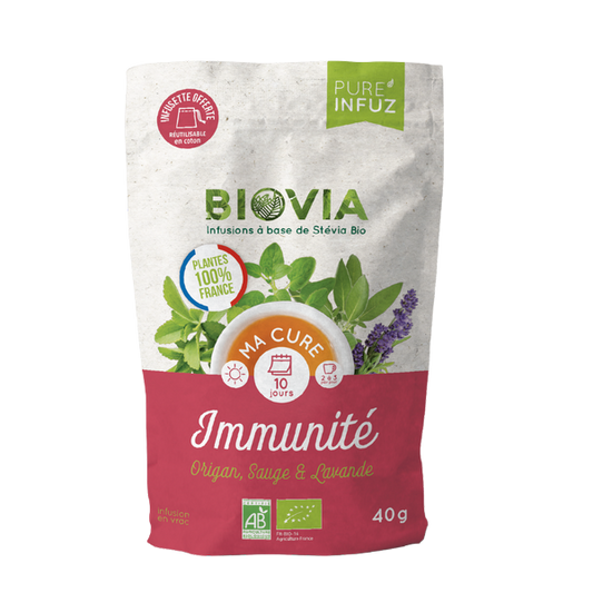 Biovia -- Cure immunité en tisane bio (origan, sauge, lavande, stévia) - 40 g