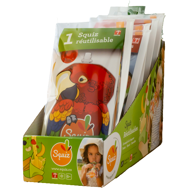 Squiz -- Gourdes réutilisables perroquet (prêt à vendre) - 8 x 130 mL