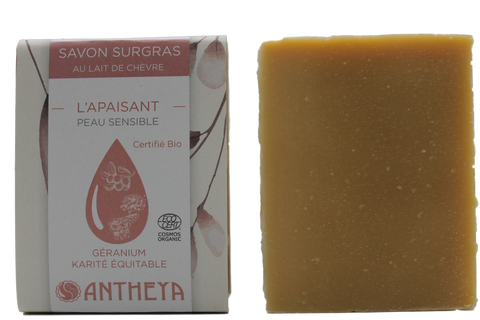 Antheya -- Savon lait de chèvre - apaisant peaux sensibles (bande papier) - 100 g
