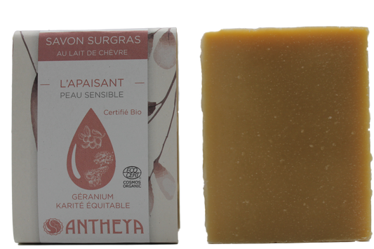 Antheya -- Savon lait de chèvre - apaisant peaux sensibles (bande papier) - 100 g