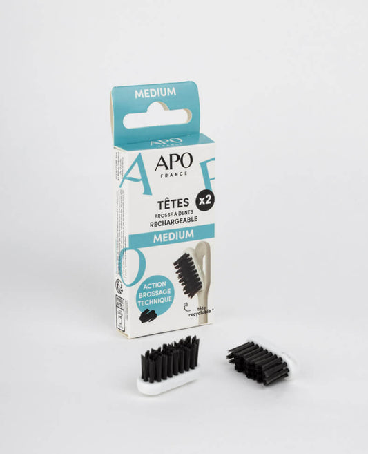 Apo -- Recharges de brosse à dents charbon rechargeable medium (2 têtes)