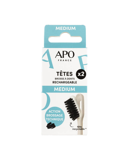 Apo -- Recharges de brosse à dents charbon rechargeable medium (2 têtes)