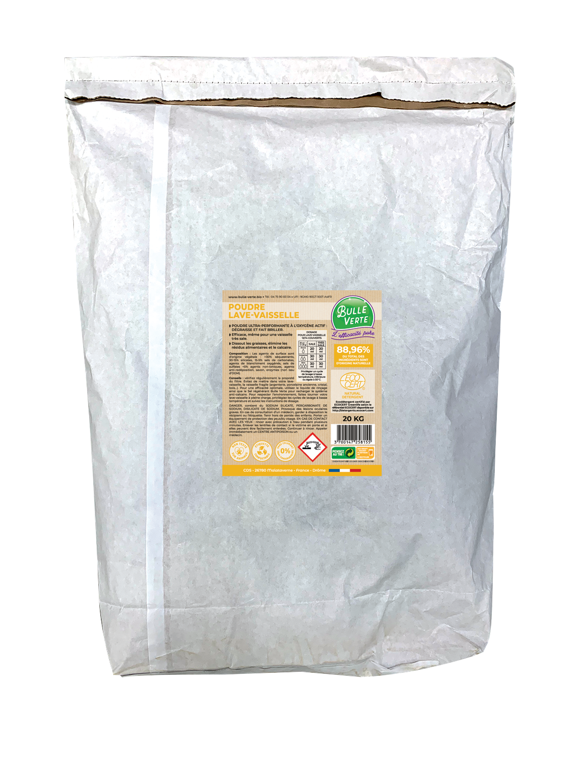 Bulle Verte -- Poudre lave vaisselle classiques Vrac - 20 kg