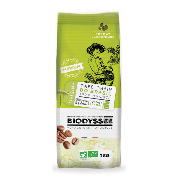 Biodyssée -- Café grain origine 100% arabica bio (origine Brésil) - 1 kg